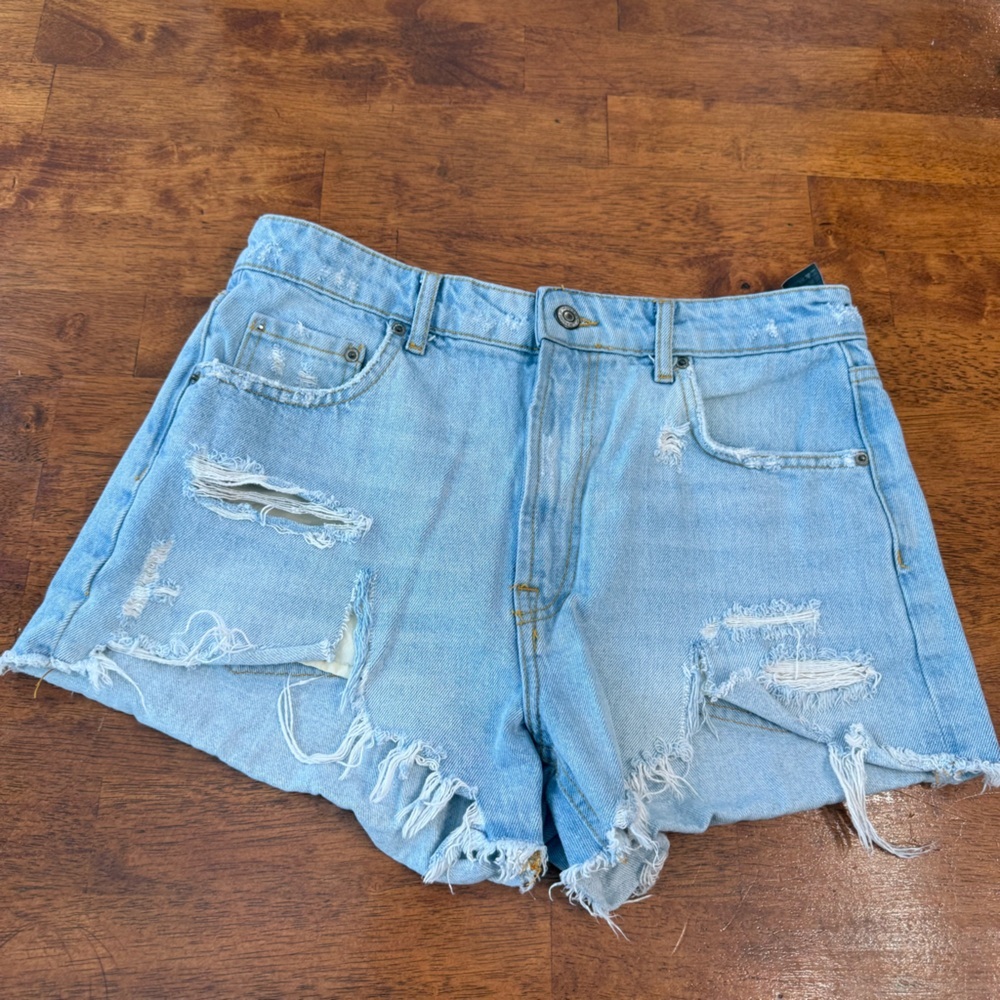 Zara Light Blue Distressed Denim Jean Shorts